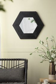 18.5" x 18.5" Hexagon Mirror with Solid Wood Frame, Wall Decor for Living Room Bathroom Hallway, Black