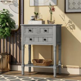 Narrow Console Table, Slim Sofa Table with Three Storage Drawers and Bottom Shelf for Living Room, Easy Assembly (Gray Wash)