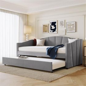 Upholstered Daybed Sofa Bed Twin Size With Trundle Bed and Wood Slat ,Gray