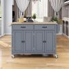 Kitchen Island Cart with Solid Wood Top and Locking Wheels,54.3 Inch Width,4 Door Cabinet and Two Drawers,Spice Rack, Towel Rack (Grey Blue)