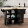 Kitchen Island with Spice Rack, Towel Rack and Extensible Solid Wood Table Top-Black