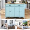 Kitchen Island Cart with 4 Door Cabinet and Two Drawers and 2 Locking Wheels - Solid Wood Top, Adjustable Shelves, Spice & Towel Rack(Mint Green)