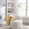 Teddy Fabric Swivel Armchair Barrel Chair With Black Powder Coating Metal Ring,Ivory White