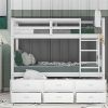 Wood Bunk Bed with Trundle and Drawers,White