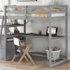 Twin Size Loft Bed with Desk and Shelves, Two Built-in Drawers, Gray