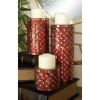 DecMode 3 Candle Red Metal Pillar Candle Holder with Mosaic Pattern, Set of 3