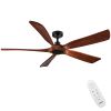 YUHAO 60 in. Indoor Farmhouse Brown Walnut Wood Ceiling Fan with Remote Control for Living Room or Patio