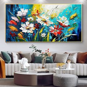 Handmade Oil Painting Canvas Wall Art Decor Original Colorful Blooming Flower painting Abstract Floral Painting for Home Decor (size: 50x100cm)