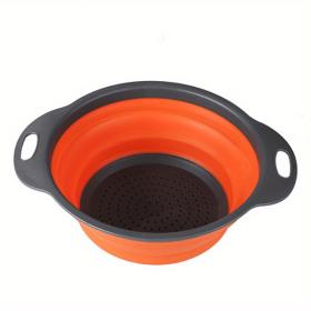 1pc Silicone Folding Drain Basket Fruit Vegetable Washing Basket Foldable Strainer Colander Collapsible Drainer Kitchen Storage Tool (Color: Orange2)