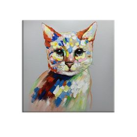 Modern Children Room Decoration Lovely Pet Cat Picture Art Hand-painted Abstract Oil Painting Animal Canvas Wall Art Pieces (size: 100x100cm)