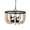 4 - Light Wood Chandelier, Hanging Light Fixture with Adjustable Chain for Kitchen Dining Room Foyer Entryway, Bulb Not Included