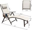 Aluminum Outdoor Folding Reclining Adjustable Patio Chaise Lounge Chair with Pillow for Poolside Backyard and Beach Set of 2